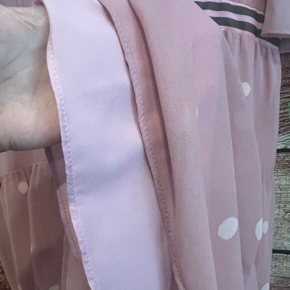 Gal Meets Glam Tiered Polka Dot Dress Midi Size 16P Lined Pink Sheer Sleeves - Picture 3 of 7